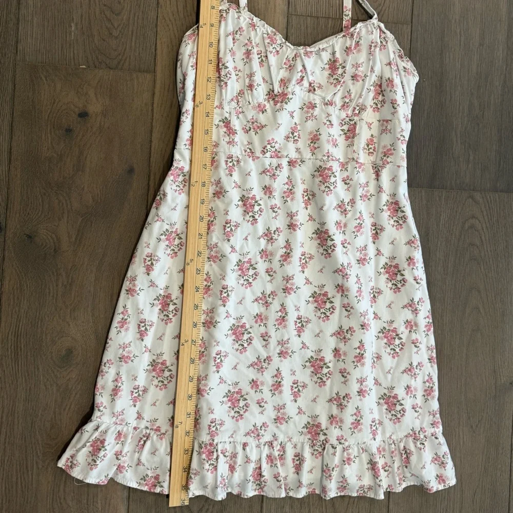 HOLLISTER Floral Mini Dress Size L sweetheart Babydoll Prairie Peasant - Picture 3 of 9
